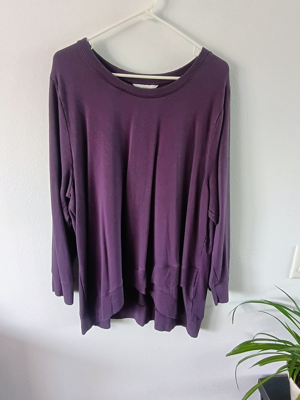CJ Banks Women's 2X Eggplant Purple Long Sleeve Rayon Blend Knit Pullover Top